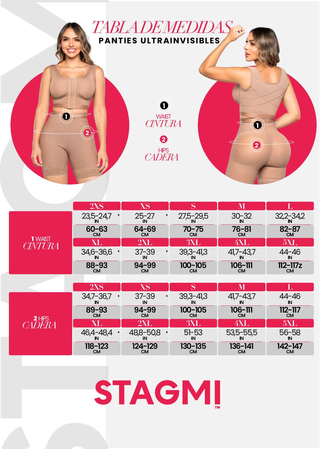 Tabla de medidas Stagmi para panties